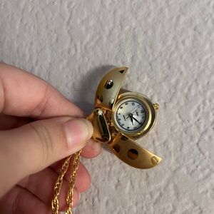 Vintage Ladybug Necklace Sonnet Gold Tone Aluminum Wing Watch